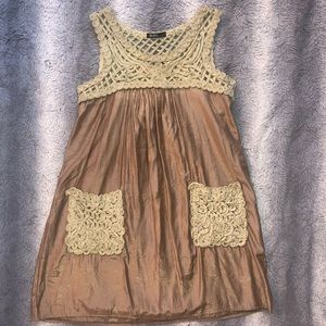 Bronze Shift Dress with Woven Detailing